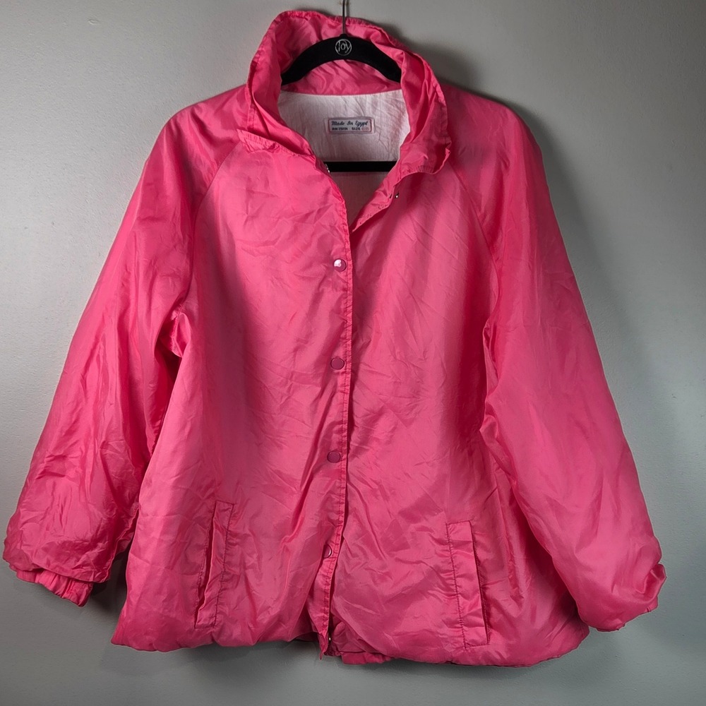 80's Vintage Windbreaker Women 18W Pink Snap Front Sporty Jacket